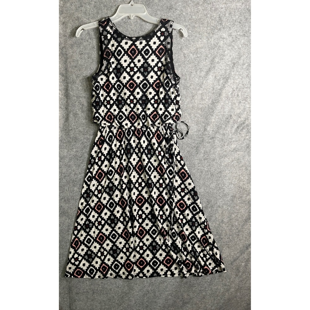 Ann Taylor LOFT Womens XS Ikat Diamond Print Sleeveless Blouson Tie Waist Dress